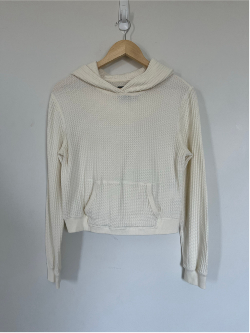 Cream Roots Waffle Knit Hoodie Off-White Cozy Lounge Sweatshirt Neutral Cotton